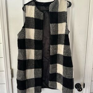 Talbots Buffalo Plaid Checkered Sherpa Long Vest Small